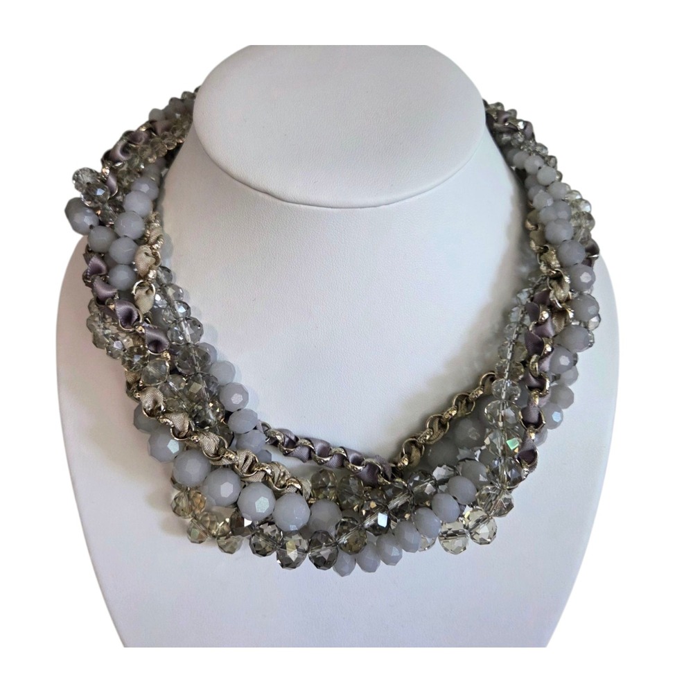 The Limited Gold Tone Twisted Ribbon Glass Beads Beaded‎ Multi-strand Necklace